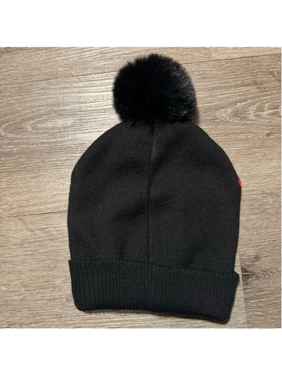 Ed Hardy Beanie One Size Black Red Drip Logo Pom Pom Hat - Picture 4 of 5